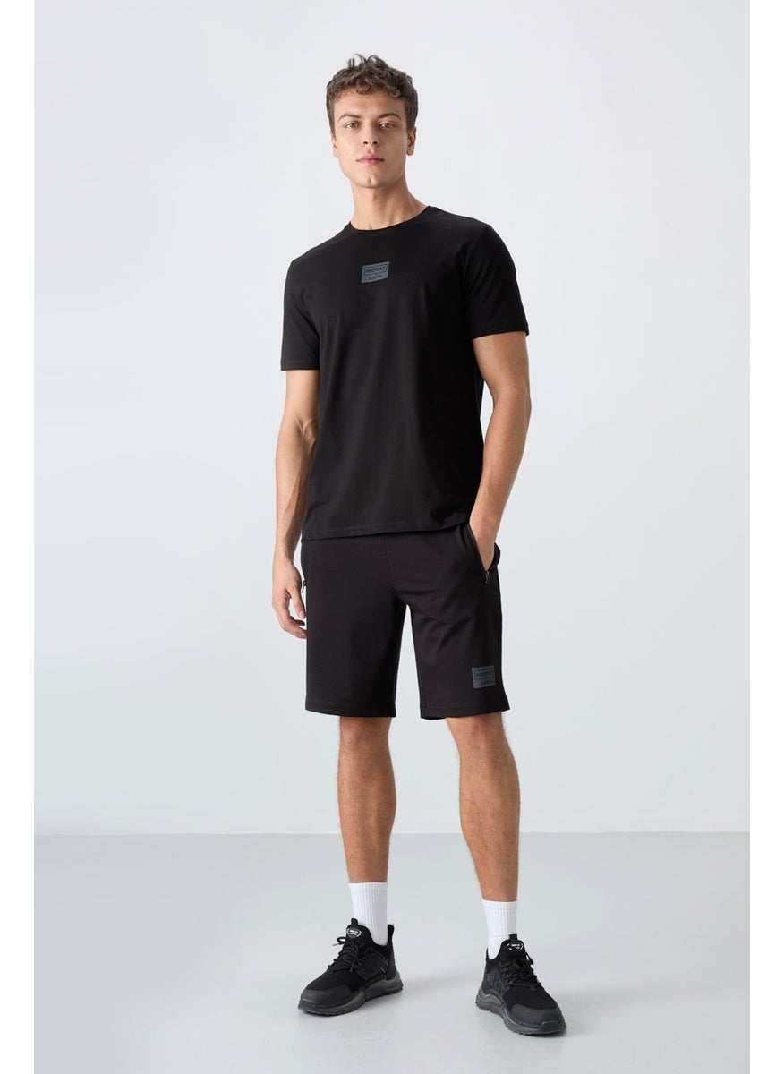 Black Cotton Soft Texture Standard Fit Printed Men's Shorts Set - 85243