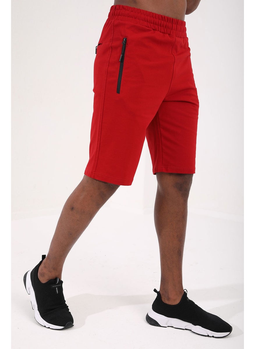 Red Men's Hidden Zipper Back Pocket Lace-Up Standard Fit Shorts-81136
