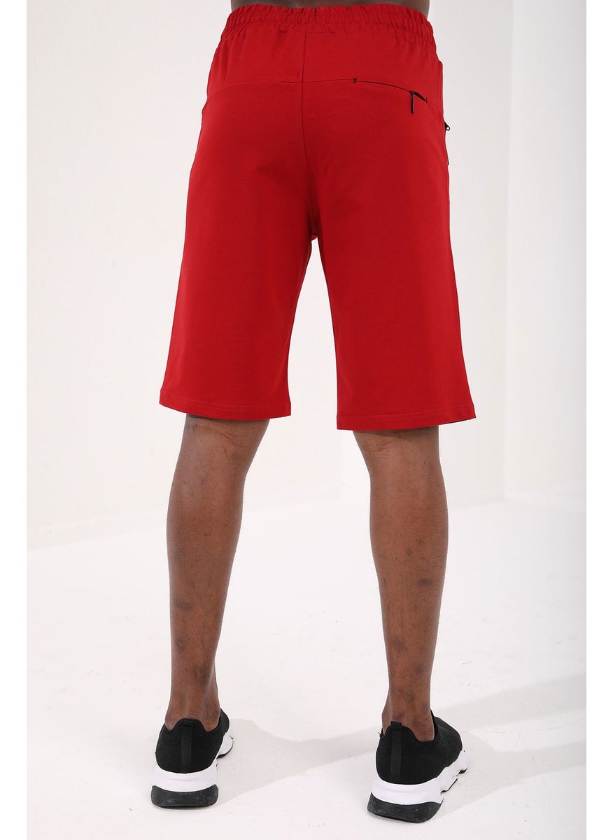 Red Men's Hidden Zipper Back Pocket Lace-Up Standard Fit Shorts-81136