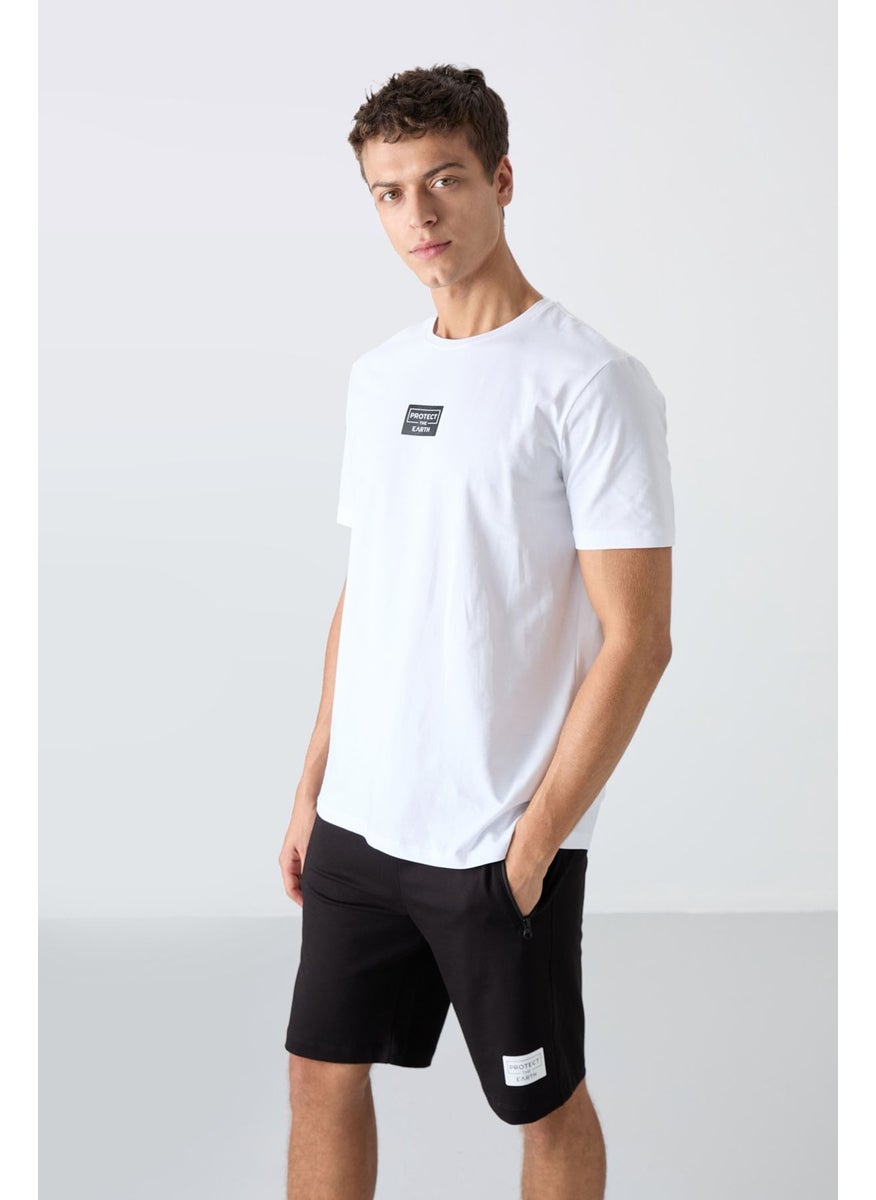 White - Black Cotton Soft Texture Standard Fit Printed Men's Shorts Set - 85243
