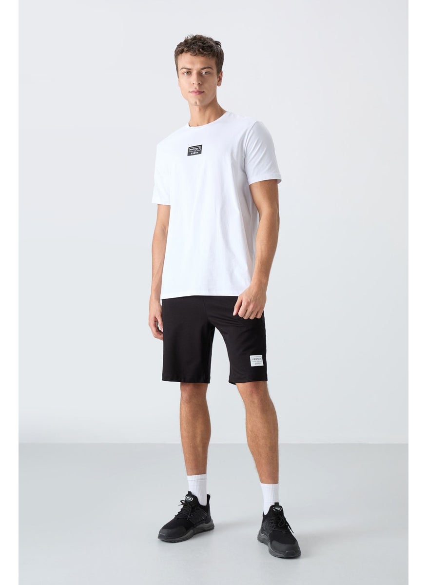 White - Black Cotton Soft Texture Standard Fit Printed Men's Shorts Set - 85243