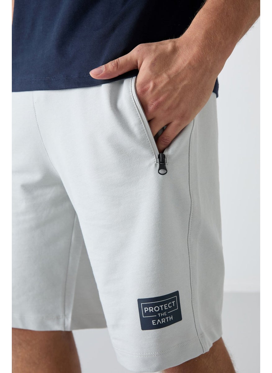 Navy Blue - Stone Cotton Soft Texture Standard Fit Printed Men's Shorts Set - 85243