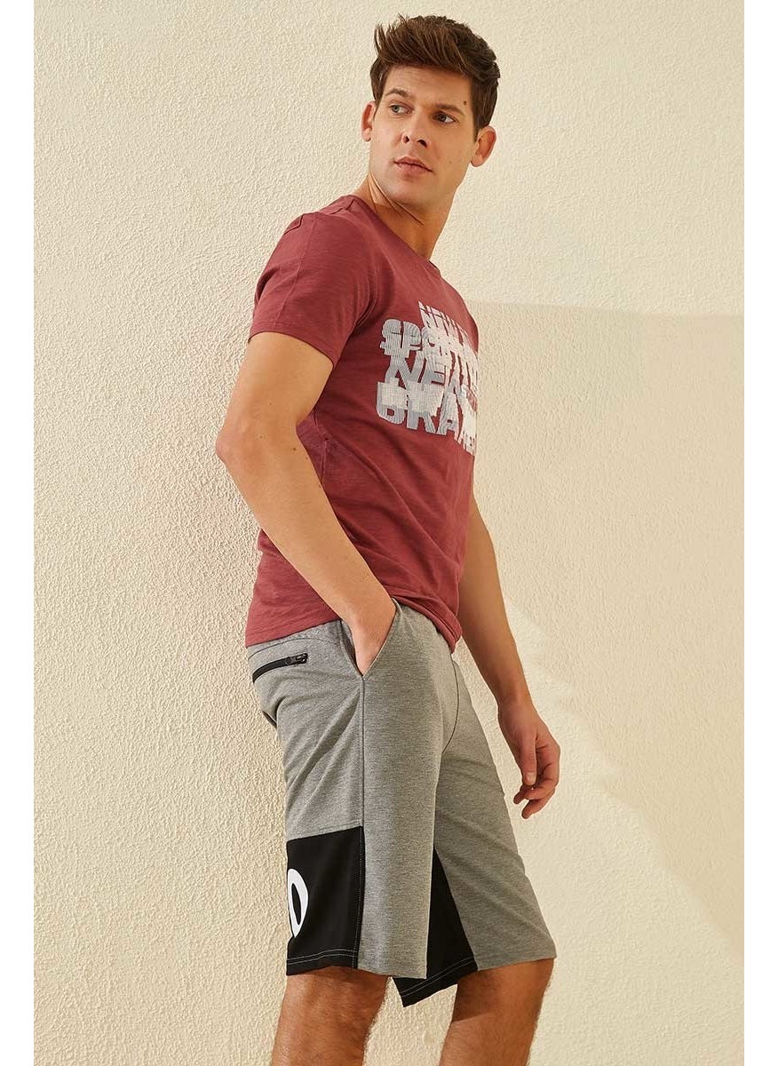 Gray Melange Men's Text Printed Pocket Standard Fit Shorts-81142