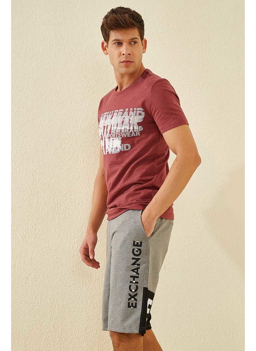 Gray Melange Men's Text Printed Pocket Standard Fit Shorts-81142