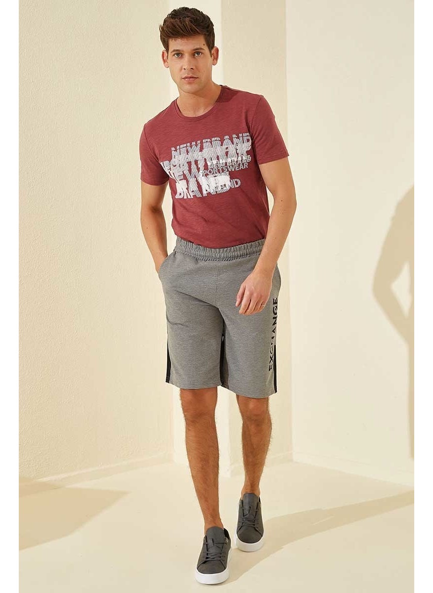Gray Melange Men's Text Printed Pocket Standard Fit Shorts-81142