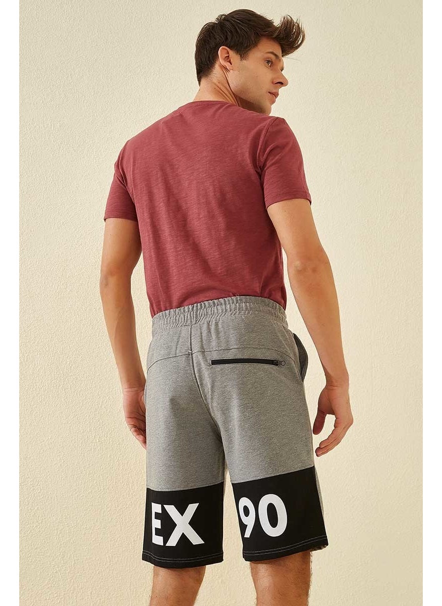 Gray Melange Men's Text Printed Pocket Standard Fit Shorts-81142