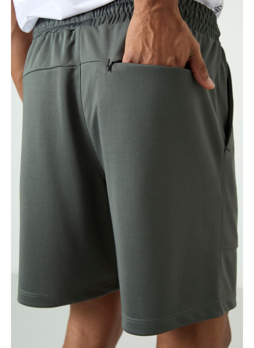 Khaki Polyester Thick Soft Comfort Fit Men's Shorts - 81272