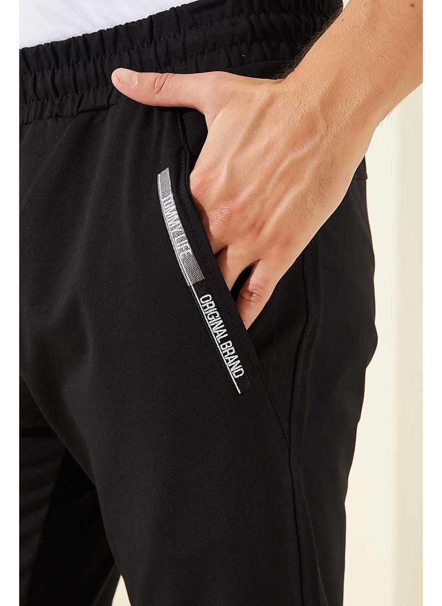 Black Men's Front Pocket Detailed Standard Fit Classic Leg Capri-83092_1
