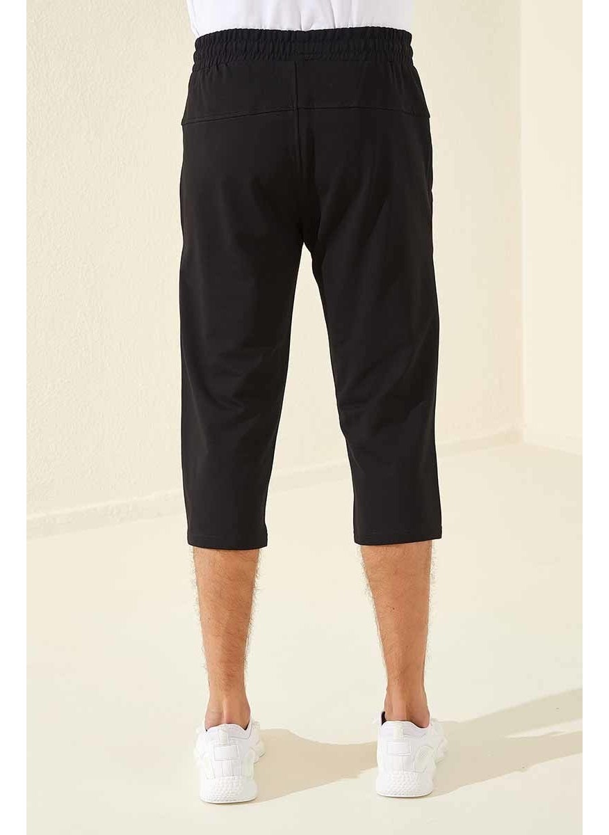 Black Men's Front Pocket Detailed Standard Fit Classic Leg Capri-83092_1