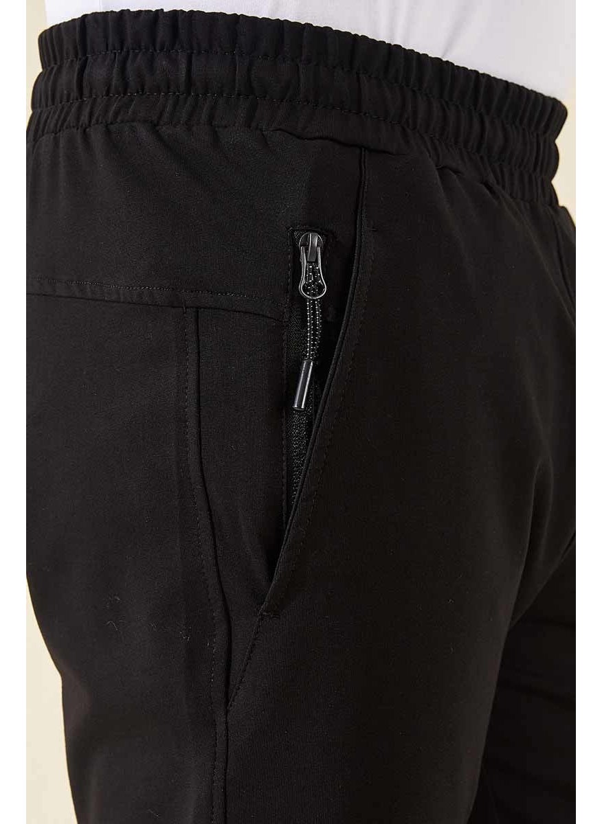 Black Men's Front Pocket Detailed Standard Fit Classic Leg Capri-83092_1