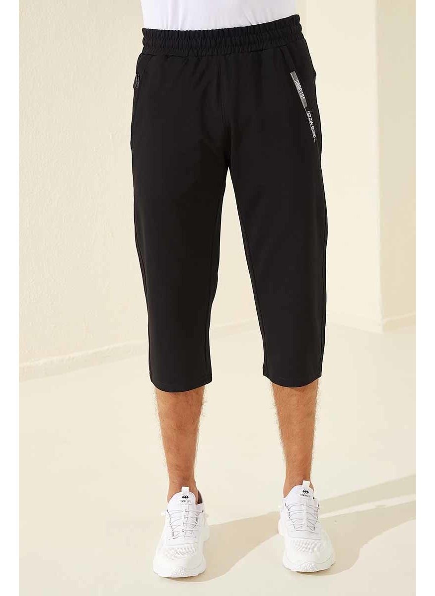 Black Men's Front Pocket Detailed Standard Fit Classic Leg Capri-83092_1