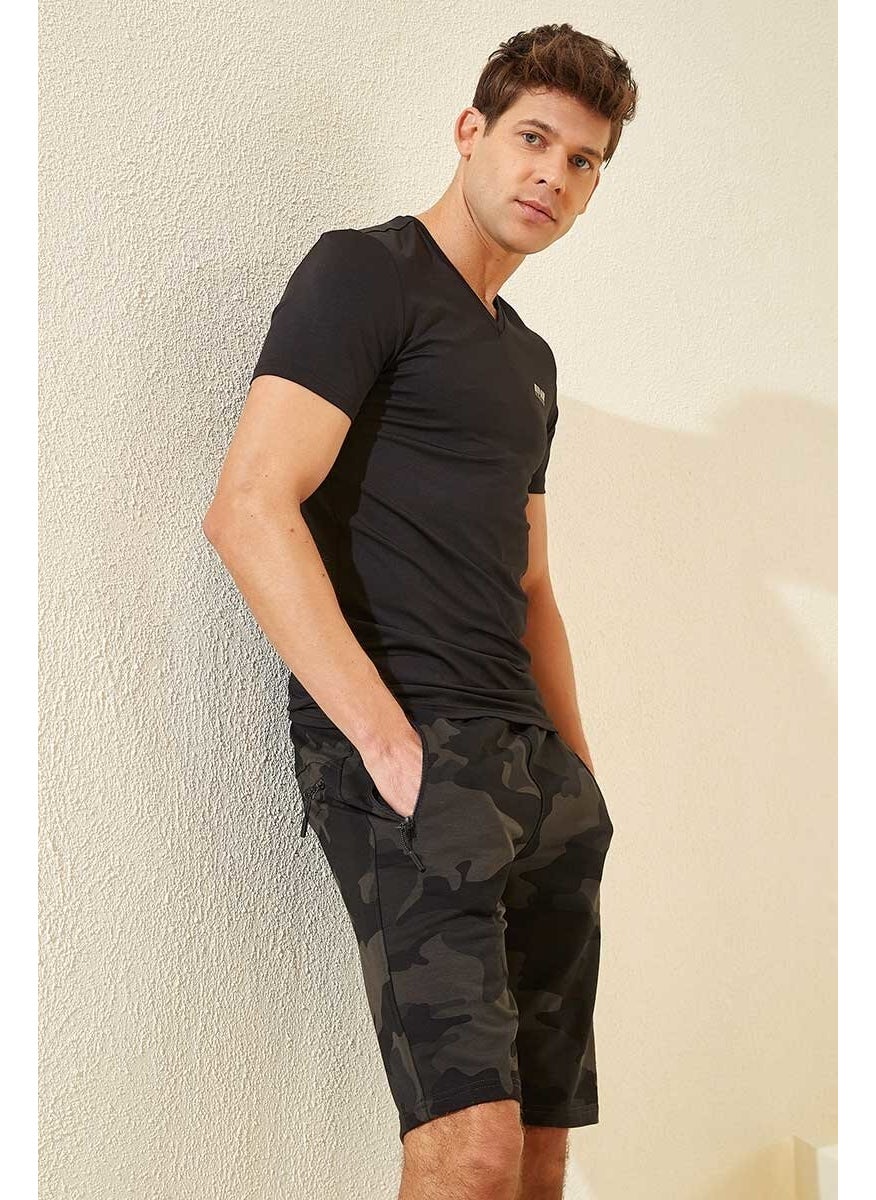 Black Shadow Men's Camouflage Patterned Standard Fit Shorts-81157_1