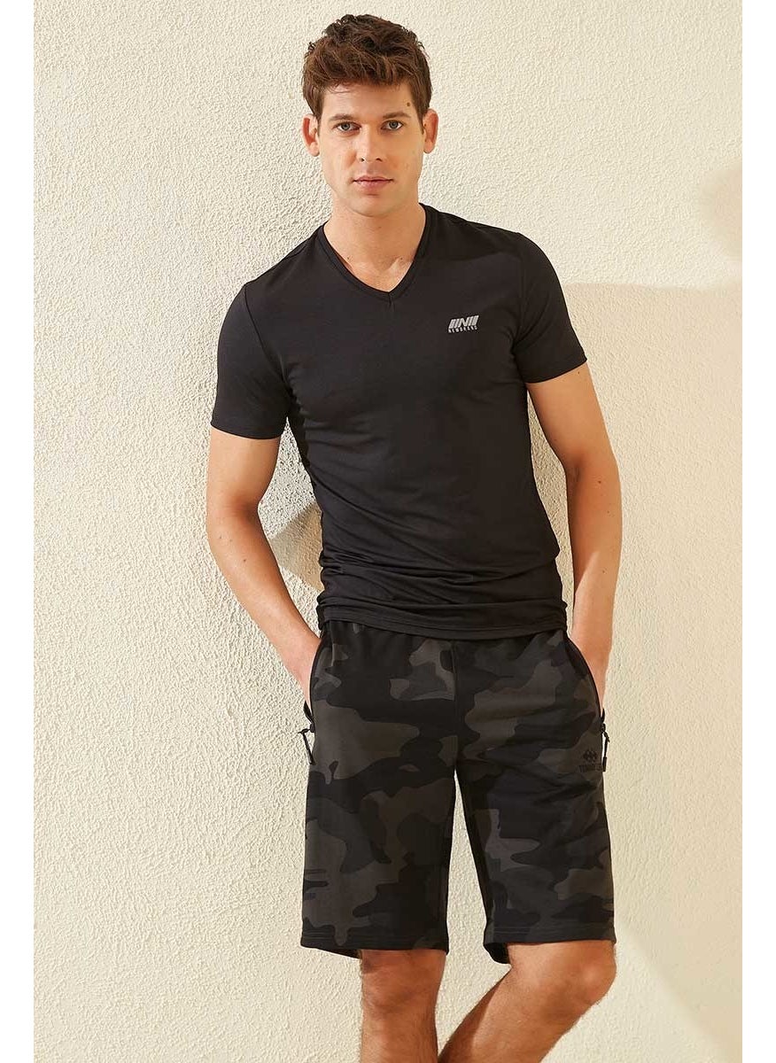 Black Shadow Men's Camouflage Patterned Standard Fit Shorts-81157_1