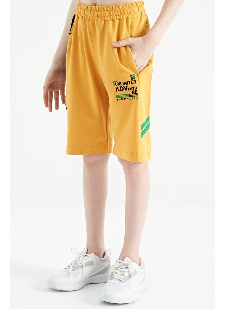 Mustard Embroidery Patterned Lace-Up Standard Pattern Boy Shorts - 11124