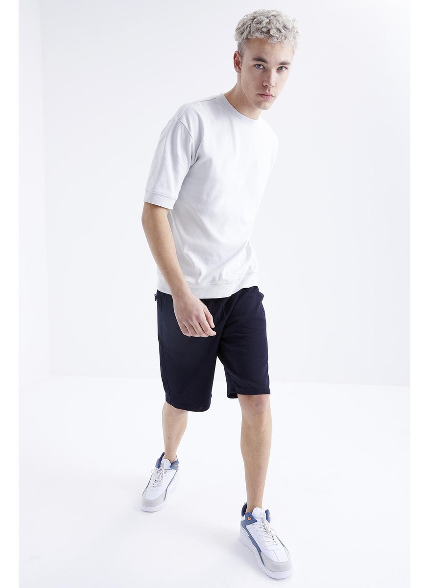 Navy Blue Laced Standard Fit Basic Men's Shorts - 81212