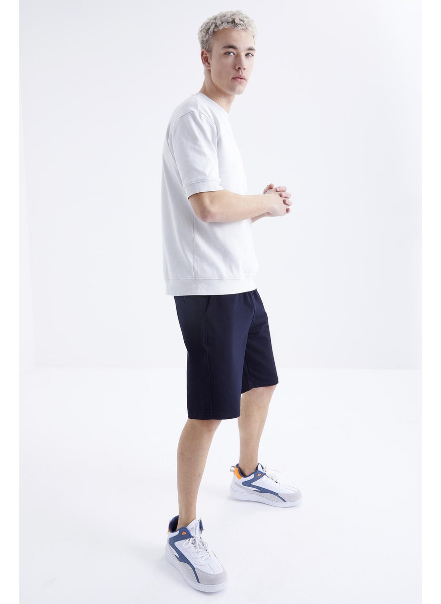 Navy Blue Laced Standard Fit Basic Men's Shorts - 81212