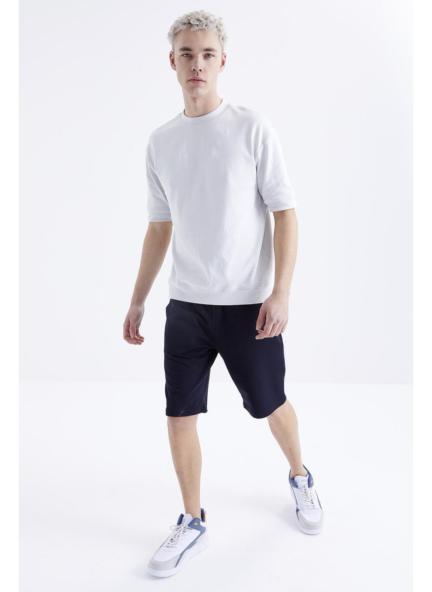 Navy Blue Laced Standard Fit Basic Men's Shorts - 81212