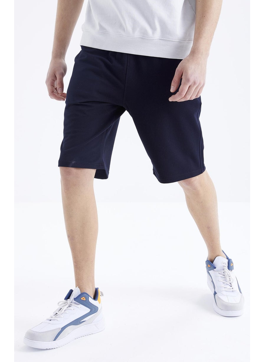 Navy Blue Laced Standard Fit Basic Men's Shorts - 81212