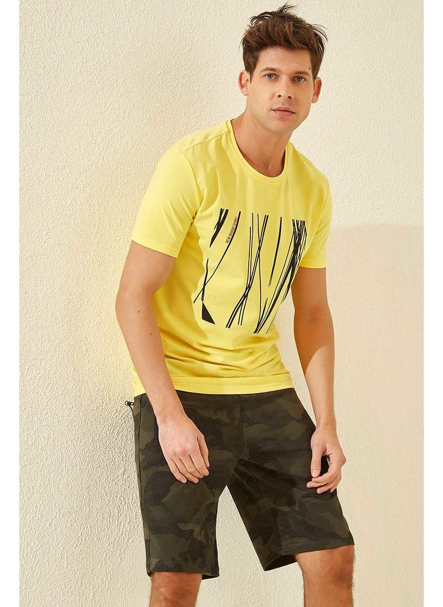 Khaki Men's Camouflage Patterned Standard Fit Shorts-81157_1