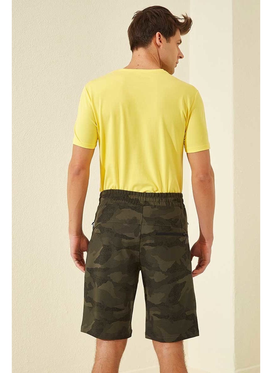 Khaki Men's Camouflage Patterned Standard Fit Shorts-81157_1