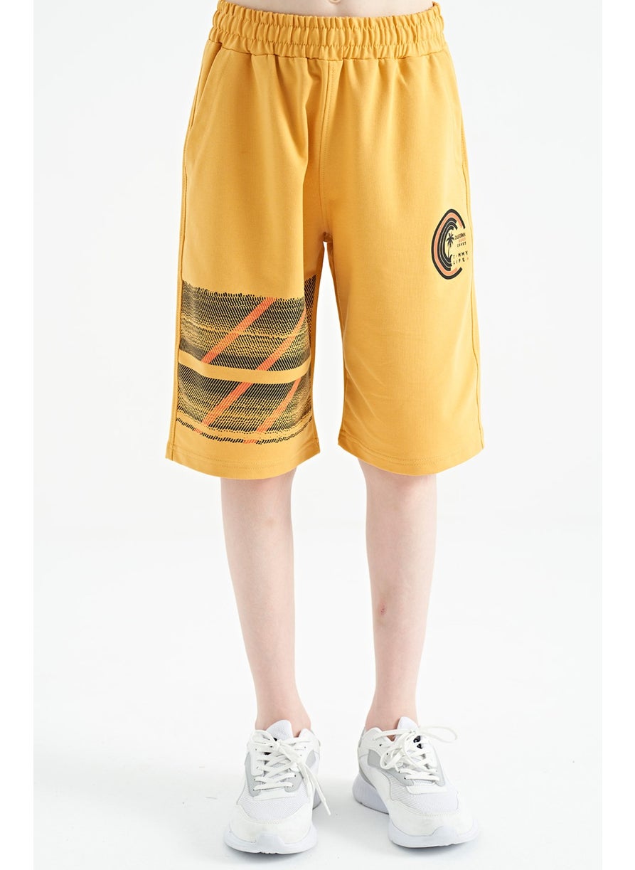 Mustard Print Detailed Lace-Up Standard Fit Boy Shorts - 11125
