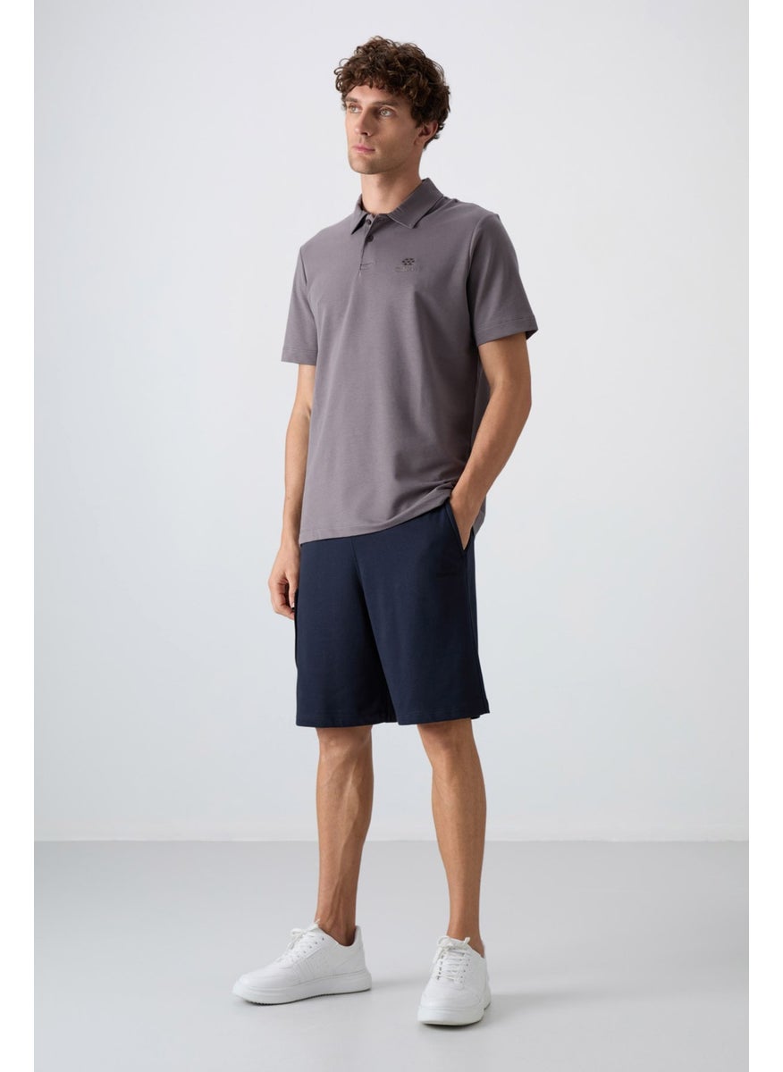 Navy Blue Cotton Thick Soft Texture Comfort Fit Printed Men's Shorts - 81266