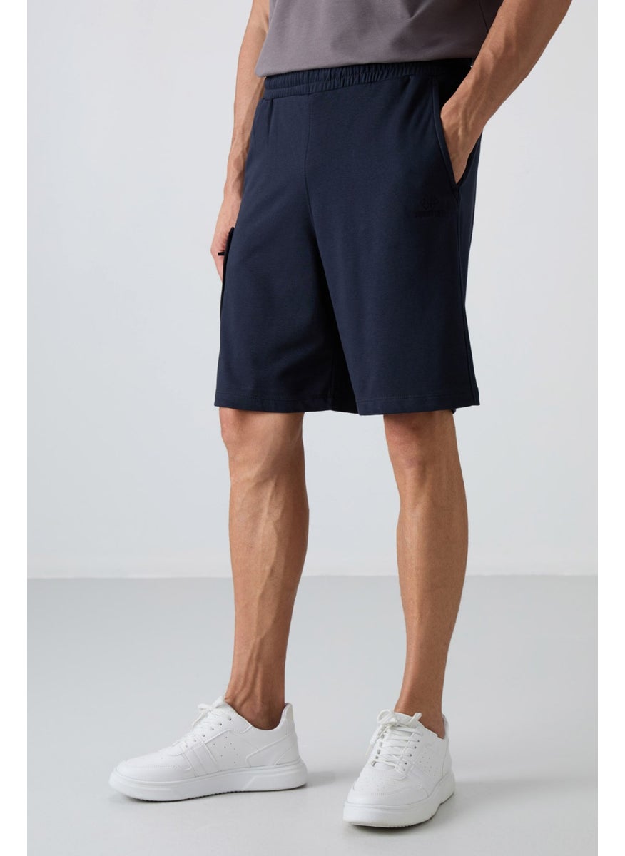 Navy Blue Cotton Thick Soft Texture Comfort Fit Printed Men's Shorts - 81266
