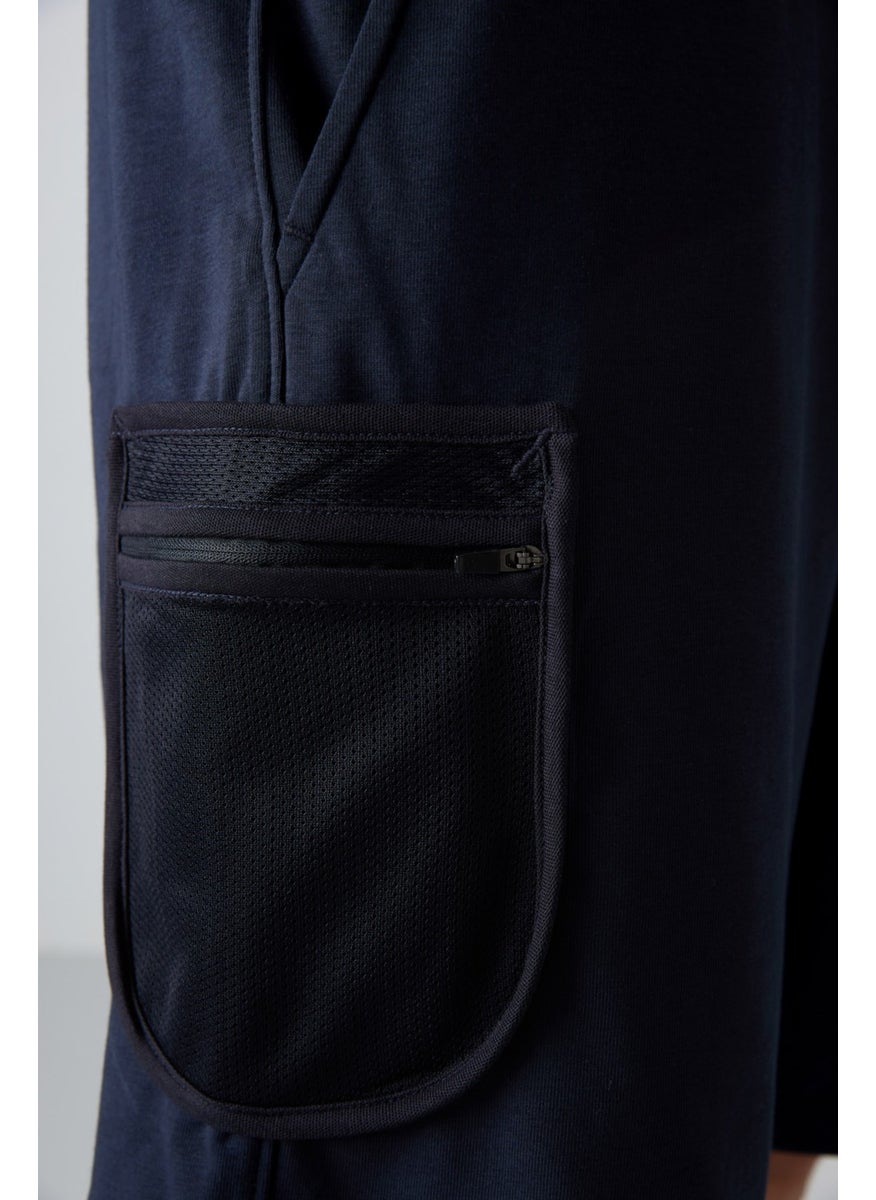 Navy Blue Cotton Thick Soft Texture Comfort Fit Printed Men's Shorts - 81266