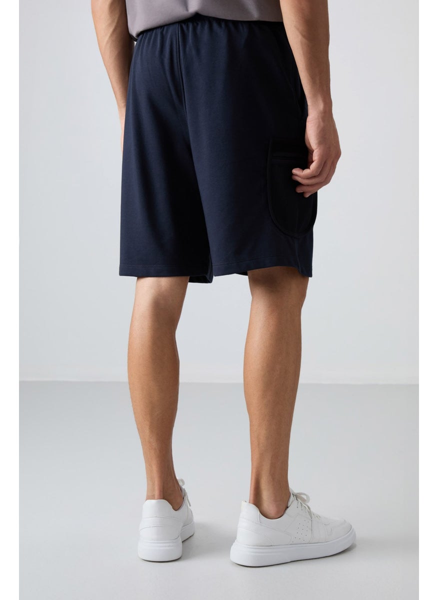 Navy Blue Cotton Thick Soft Texture Comfort Fit Printed Men's Shorts - 81266