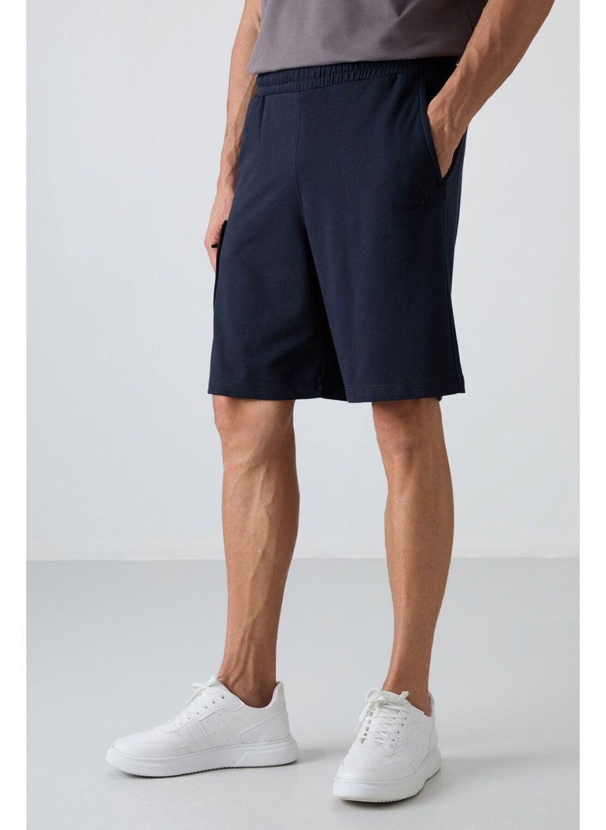 Navy Blue Cotton Thick Soft Texture Comfort Fit Printed Men's Shorts - 81266