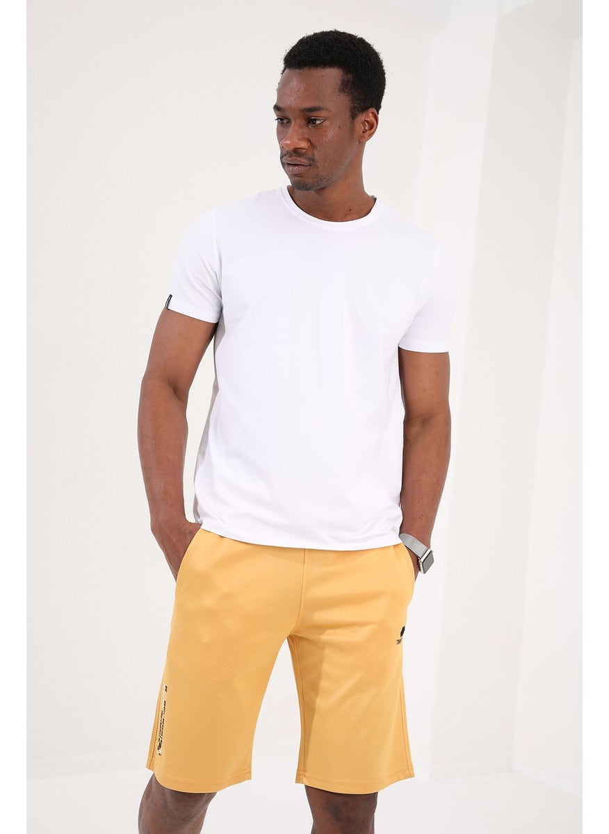 Mustard Men's Single Zipper Pocket Detail Lace-Up Standard Fit Shorts - 81202