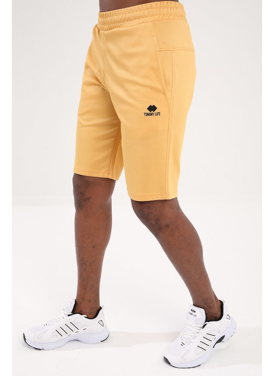 Mustard Men's Single Zipper Pocket Detail Lace-Up Standard Fit Shorts - 81202