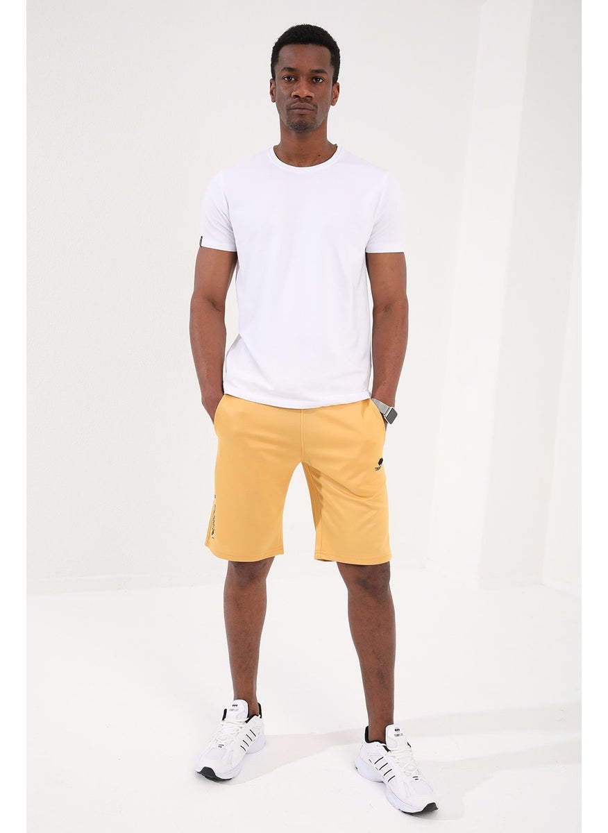 Mustard Men's Single Zipper Pocket Detail Lace-Up Standard Fit Shorts - 81202