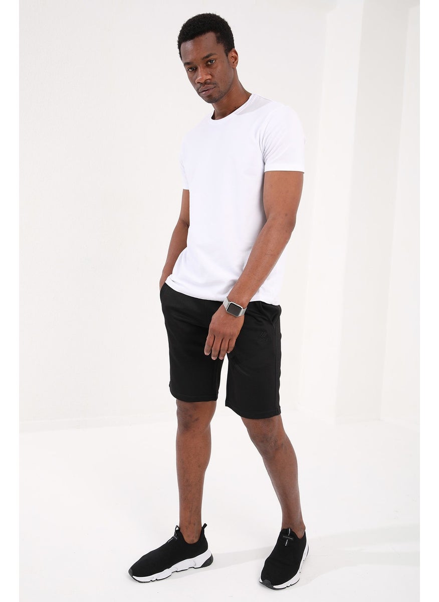 Black Men's Single Zipper Pocket Detail Lace-Up Standard Fit Shorts - 81202