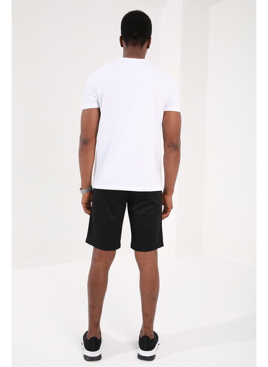Black Men's Single Zipper Pocket Detail Lace-Up Standard Fit Shorts - 81202