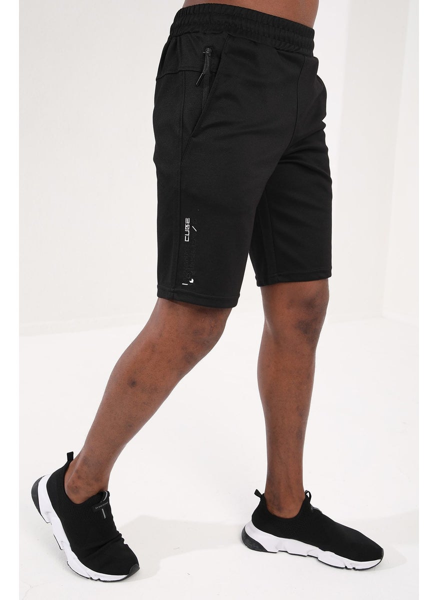 Black Men's Single Zipper Pocket Detail Lace-Up Standard Fit Shorts - 81202