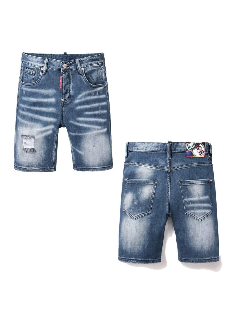 In-Stock DSQ Foreign Trade Brand Blue Hole Design Mens Street Fashion Summer Daily Wear Jeans Youth Trendy Fashionable 2117# Blue