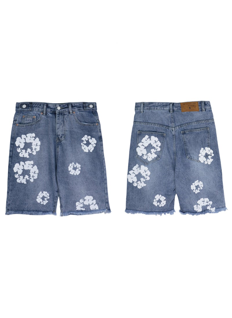 High-Quality Streetwear INS Denim Cotton Twill Pattern Straight-Leg Slim Fit Casual Spring Autumn Season For Men and Women Washed blue (spot)
