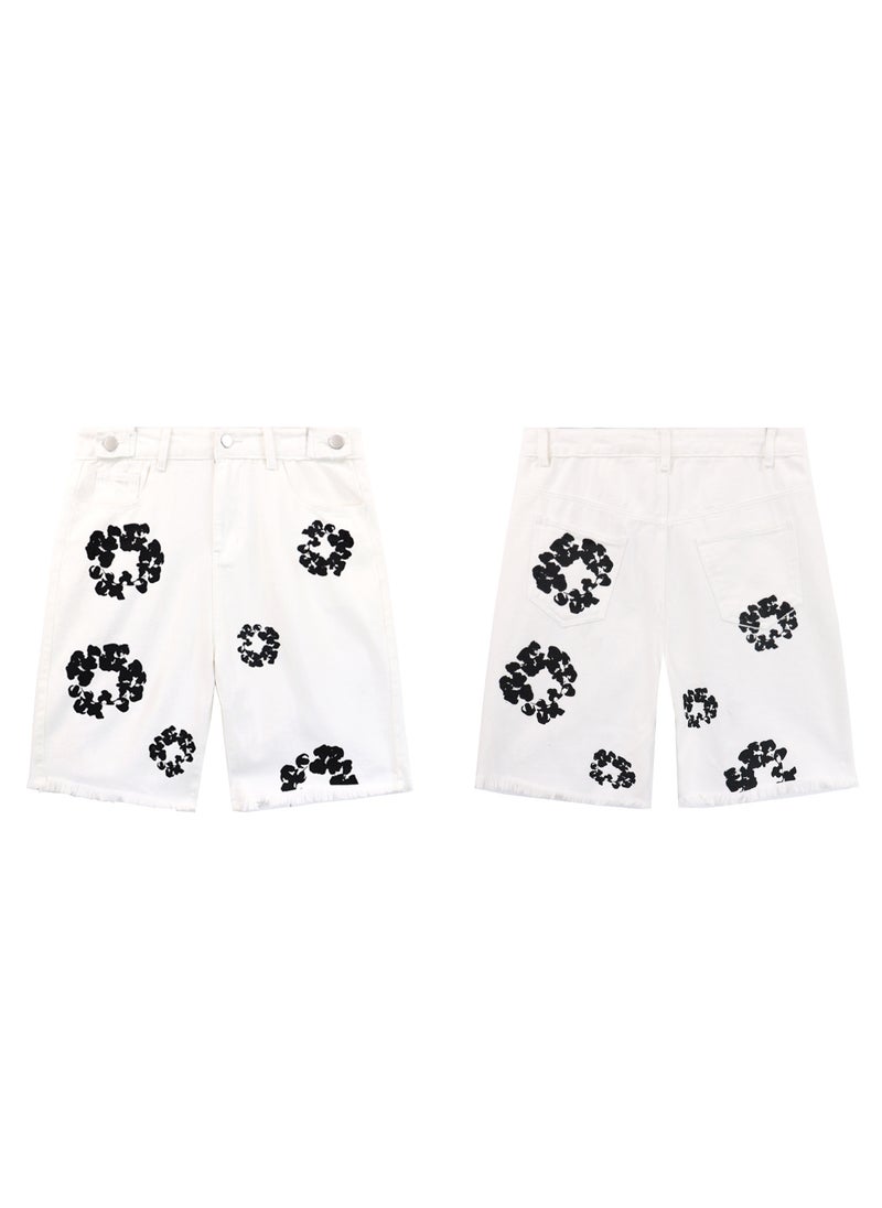 High-Quality Streetwear INS Denim Cotton Twill Pattern Straight-Leg Slim Fit Casual Spring Autumn Season For Men and Women White (spot)