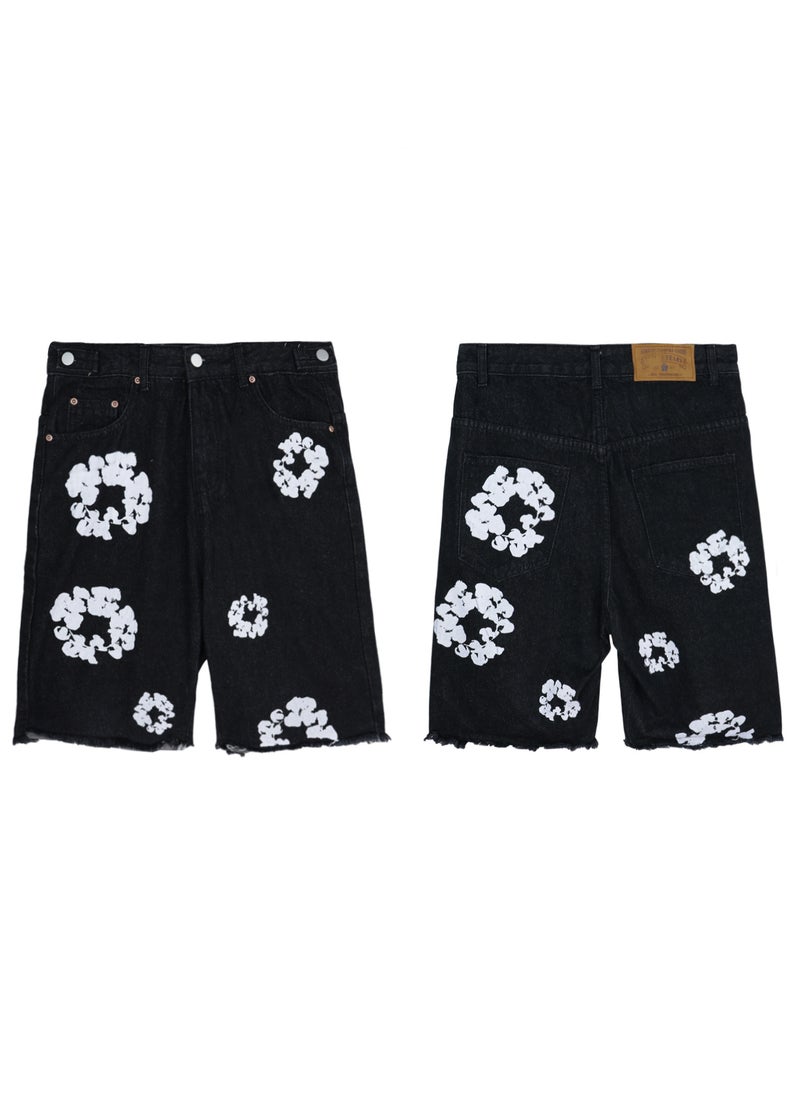 High-Quality Streetwear INS Denim Cotton Twill Pattern Straight-Leg Slim Fit Casual Spring Autumn Season For Men and Women Washed black (spot)