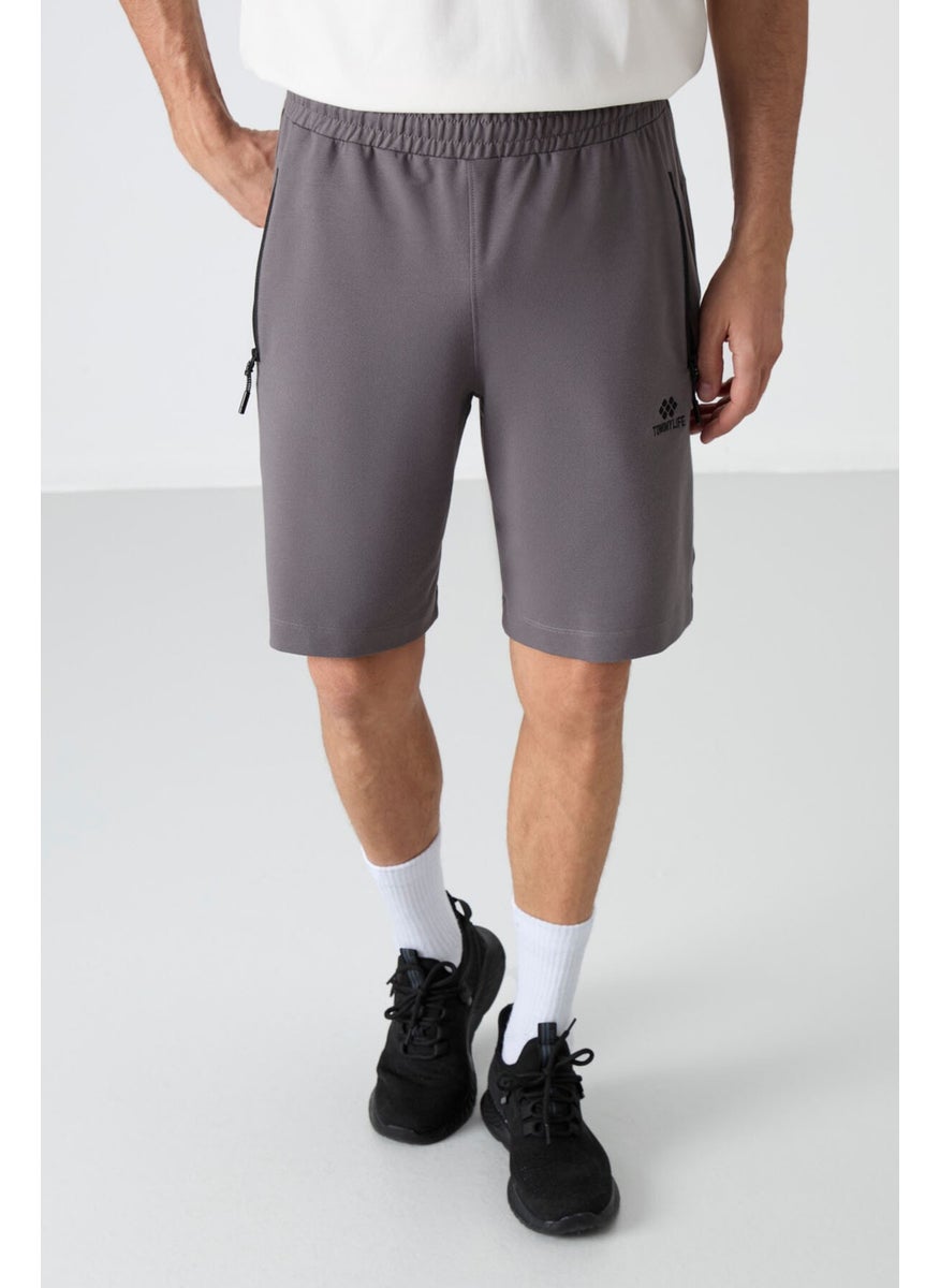 Dark Gray Hidden Zipper Back Pocket Lace-Up Standard Fit Men's Shorts - 81136