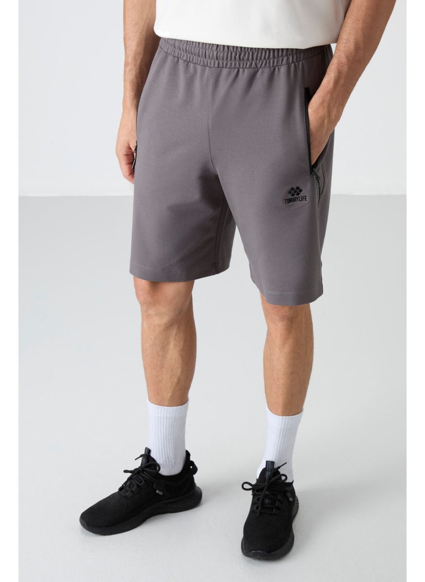 Dark Gray Hidden Zipper Back Pocket Lace-Up Standard Fit Men's Shorts - 81136