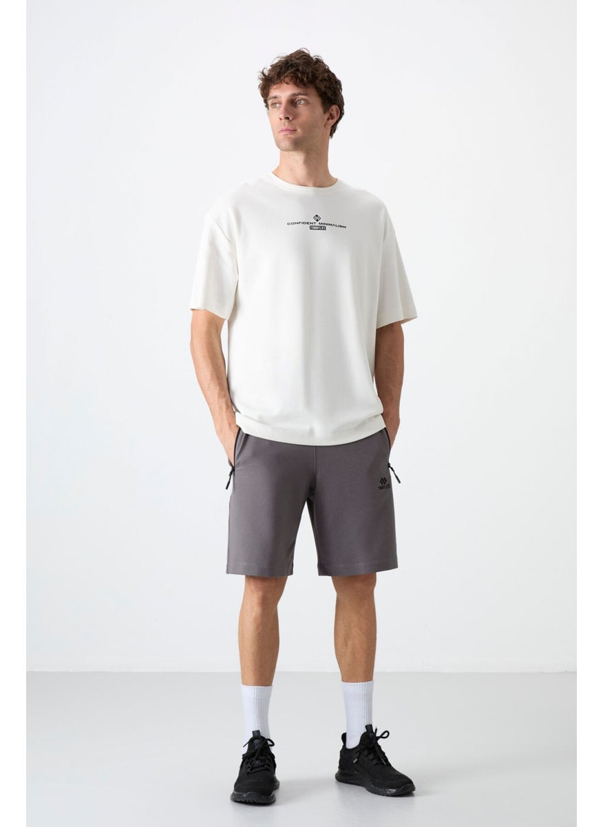 Dark Gray Hidden Zipper Back Pocket Lace-Up Standard Fit Men's Shorts - 81136