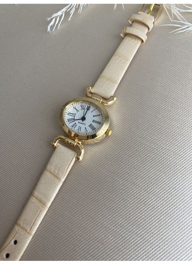 Retro Minimal Vintage Leather Band Women's Wristwatch Butterfly Model