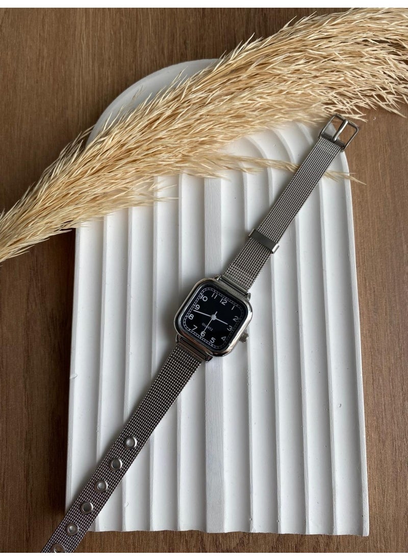 Bs Still Minimal Vintage Silver Mesh Strap Women's Wristwatch