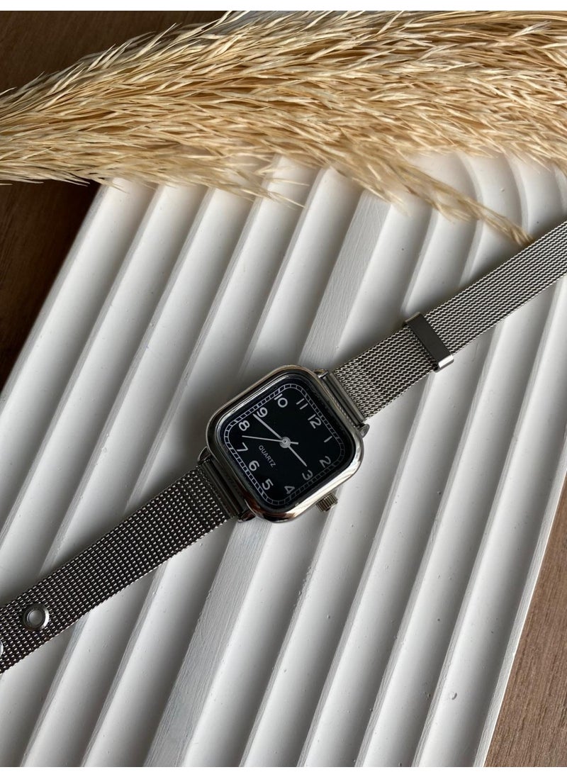 Bs Still Minimal Vintage Silver Mesh Strap Women's Wristwatch