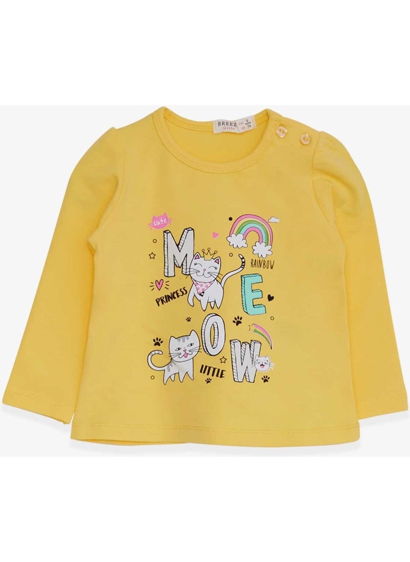 Baby Girl Long Sleeve T-Shirt Kitten Printed 9 Months-3 Years, Yellow