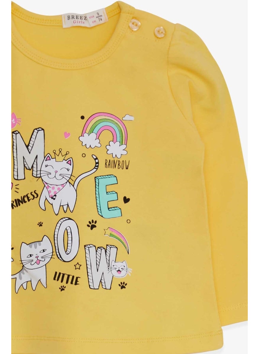 Baby Girl Long Sleeve T-Shirt Kitten Printed 9 Months-3 Years, Yellow