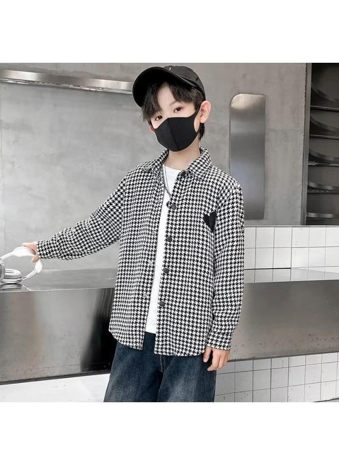 Children's Clothing Boys' Long-sleeved Shirt Plaid Children's Shirt Spring New Loose Medium And Big Children Korean Style Fashion