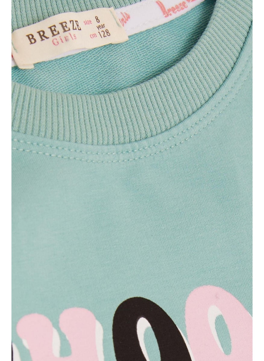 Girl's Tunic Happiness Themed Text Printed 8-12 Years, Mint Green